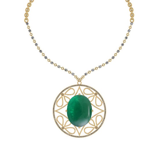 58.57 Ctw VS/SI1 Emerald And Diamond 14k Yellow Gold Victorian Style Necklace