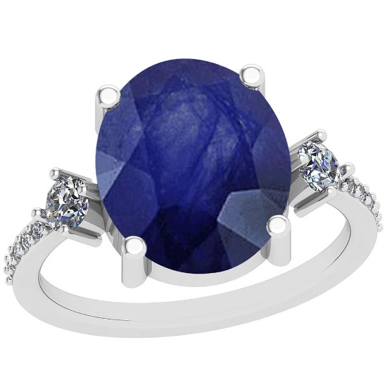 3.96 Ctw VS/SI1 Blue Sapphire And Diamond Platinum Vintage Style Ring