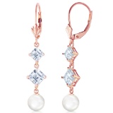 14K Solid Rose Gold Chandelier Earrings with Aquamarines & pearls