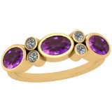 1.64 Ctw Amethyst And Diamond I2/I3 14K Yellow Gold three Stone Ring