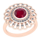 1.49 Ctw Ruby And Diamond SI2/I1 14K Rose Gold Vintage Style Ring