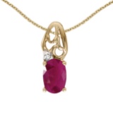 Certified 14k Yellow Gold Oval Ruby And Diamond Pendant