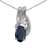 Certified 14k White Gold Oval Sapphire And Diamond Pendant