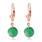 14K Solid Rose Gold Leverback Earrings with Emeralds