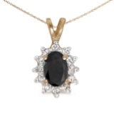 Certified 10k Yellow Gold Oval Onyx And Diamond Pendant