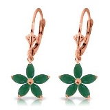 2.8 Carat 14K Solid Rose Gold Leverback Earrings Natural Emerald