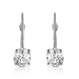 1 Carat 14K Solid White Gold Leverback Earrings 1.0 Carat Diamond