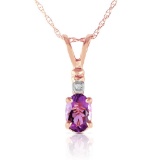 14K Solid Rose Gold Necklace withNatural Diamond & Purple Amethyst