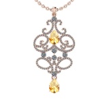 2.33 Ctw I2/I3 Citrine And Diamond 10K Rose Gold Vintage Style Pendant