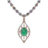 9.00 Ctw SI2/I1 Emerald And Diamond 14K Rose Gold Necklace