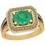 1.53 Ctw Emerald And Diamond I2/I3 14K Rose Gold Vintage Style Ring