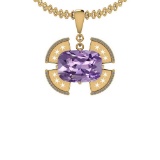 Certified 24.27 Ctw I2/I3 Amethyst And Diamond 14K Yellow Gold Pendant