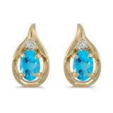 Certified 14k Yellow Gold Oval Blue Topaz And Diamond Earrings 0.82 CTW