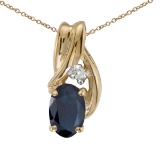 Certified 14k Yellow Gold Oval Sapphire And Diamond Pendant