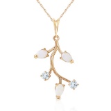 0.6 Carat 14K Solid Gold Necklace Opal Aquamarine