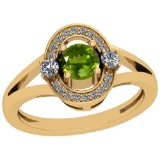 0.74 Ctw Peridot And Diamond I2/I3 10k Yellow Gold Vintage Style Ring