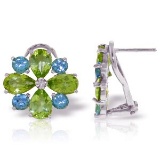 4.85 CTW 14K Solid White Gold French Clips Earrings Peridot Blue Topaz