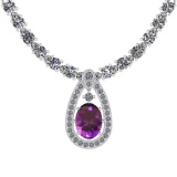 12.22 Ctw Amethyst And Diamond I2/I3 14K White Gold Pendant Necklace