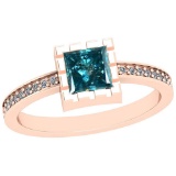 0.77 Ctw I2/I3 Treated Fancy Blue And White Diamond Platinum 14K Rose Gold Plated Ring