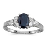 Certified 14k White Gold Oval Sapphire And Diamond Ring