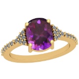 2.89 Ctw Amethyst And Diamond I2/I3 10K Yellow Gold Vintage Style Ring