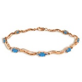 14K Solid Rose Gold Tennis Bracelet withDiamonds & Blue Topaz