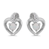 Certified 14k White Gold Round Opal And Diamond Heart Earrings 0.09 CTW