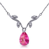 1.52 Carat 14K Solid White Gold Naturalive Moment Pink Topaz Diamond Necklace