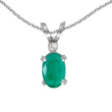 Certified 14k White Gold Oval Emerald And Diamond Filagree Pendant