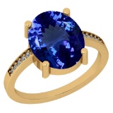 4.33 Ctw VS/SI1 Tanzanite And Diamond Platinum 14K Yellow Gold Plated Ring