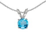 Certified 14k White Gold Round Blue Topaz Pendant