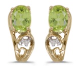 Certified 10k Yellow Gold Oval Peridot And Diamond Earrings 0.81 CTW