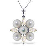 6.3 Carat 14K Solid White Gold Necklace White Topaz pearl