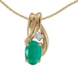 Certified 14k Yellow Gold Oval Emerald And Diamond Pendant