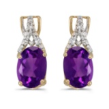 Certified 14k Yellow Gold Oval Amethyst And Diamond Earrings