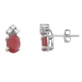 Certified 14k White Gold Ruby And Diamond Oval Earrings