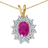 Certified 14k Yellow Gold Ruby Oval Pendant with Diamonds