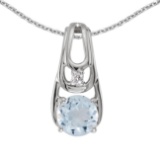 Certified 14k White Gold Round Aquamarine And Diamond Pendant