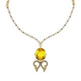 22.75 Ctw SI2/I1 Lemon Topaz And Diamond 14k Yellow Gold Victorian Style Necklace