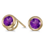 Certified 14k Yellow Gold Round Amethyst Bezel Stud Earrings