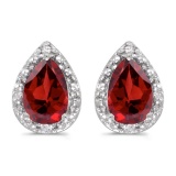 Certified 14k White Gold Pear Garnet And Diamond Earrings