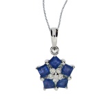 Certified 14k White Gold Sapphire and Diamond Floral Star Pendant