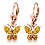 1.24 CTW 14K Solid Rose Gold Butterfly Earrings Citrine
