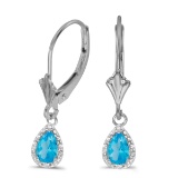 Certified 14k White Gold Pear Blue Topaz And Diamond Leverback Earrings