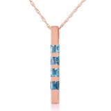 14K Solid Rose Gold Necklace Bar with Natural Blue Topaz