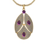 Certified 4.76 Ctw I2/I3 Amethyst And Diamond 14K Yellow Gold Pendant