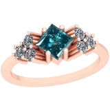 1.50 Ctw I2/I3 Treated Fancy Blue And White Diamond Platinum 14K Rose Gold Plated Ring