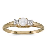 Certified 10k Yellow Gold Pearl And Diamond Ring