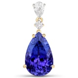 9.84 Carat Genuine Tanzanite and White Diamond 18K Yellow Gold Pendant