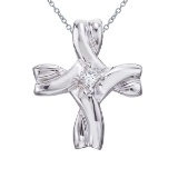 Certified 14K White Gold Diamond Swirl Cross Pendant